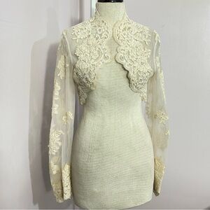 Vintage Ivory Lace Wedding Dress Bolero Jacket Small